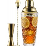 Glass Cocktail Shaker Set with Built-in Strainer – 16oz Thickened Pineapple Glass Gold Shaker Set, Gold Jigger & Bar Spoon with Muddler for Home Bar/Trolley Décor/Margaritas/Martinis