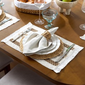 YANGQIHOME Boho Placemats Set of 6, Farmhouse Rustic Woven Placemats for Dining Table Decor, Handmade Braided Place Mats in Natural Cotton Jute and Water Straw for Kitchen Table