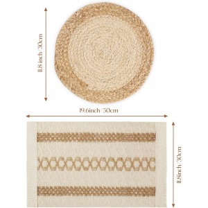 YANGQIHOME Boho Placemats Set of 6, Farmhouse Rustic Woven Placemats for Dining Table Decor, Handmade Braided Place Mats in Natural Cotton Jute and Water Straw for Kitchen Table