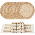 YANGQIHOME Boho Placemats Set of 6, Farmhouse Rustic Woven Placemats for Dining Table Decor, Handmade Braided Place Mats in Natural Cotton Jute and Water Straw for Kitchen Table