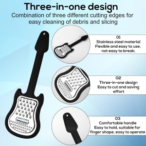 Handheld Cheese Grater, Stainless Steel Shredder with Handle Multi-Functional Guitar Shaped Kitchen Slicer Grater Zester for Cheese, Vegetables, Fruit, Salad