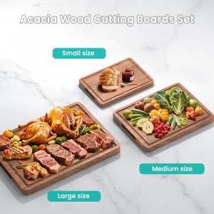 Acacia Wood Cutting Boards Set with Juice Groove & Handles for Kitchen 3-Piece Charcuterie Chopping Board for Meat Cheese Fruits Vegetables
