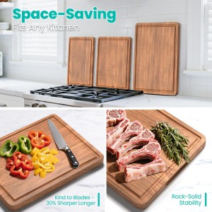 Acacia Wood Cutting Boards Set with Juice Groove & Handles for Kitchen 3-Piece Charcuterie Chopping Board for Meat Cheese Fruits Vegetables