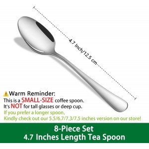 4.7 Inch Tea & Coffee Spoons,Set Of 8 Stainless Steel Espresso Spoons,Dishwasher Safe Small Spoon For Dessert Cake,Durable Metal Mini Spoon