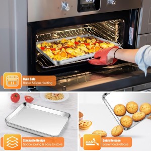Homikit 2 Pack Baking Sheet, 9 x 13 Inches Stainless Steel Quarter Sheet Pan Set for Baking Cooking Toasting, Metal Cookie Tray Fits Toaster Oven, Non Stick & Rust Free, Dishwasher Safe