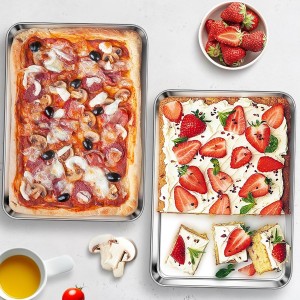 Homikit 2 Pack Baking Sheet, 9 x 13 Inches Stainless Steel Quarter Sheet Pan Set for Baking Cooking Toasting, Metal Cookie Tray Fits Toaster Oven, Non Stick & Rust Free, Dishwasher Safe