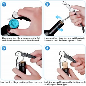 Wine Opener Professional Waiter's Corkscrew Wine Opener Set - Stainless Steel Wine Key with Foil Cutter, Multifunctional Bottle Opener for Wine & Beer