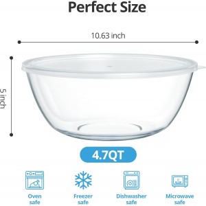 4.7 Qt Extra Large Glass Mixing Bowls Clear Glass Salad Cooking Bowls for Kitchen Salad Bread Storage