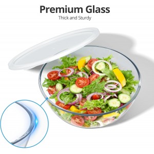 4.7 Qt Extra Large Glass Mixing Bowls Clear Glass Salad Cooking Bowls for Kitchen Salad Bread Storage