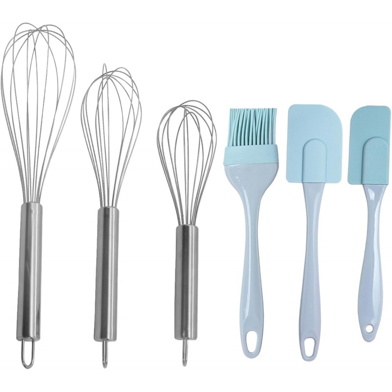 3 Pack Egg Whisk and Cooking Brush Scraper Set, Stainless Steel Wire Whisks for kitchen Cooking Blending Whisking