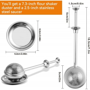 Flour Duster for Baking, 1 PCS Flour Sifter for Baking Powdered Sugar Shaker Duster, 304 Stainless Steel Dusting Wand Sprinkler and Tools，Spices and Tea Strainers (1)