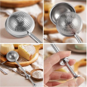 Flour Duster for Baking, 1 PCS Flour Sifter for Baking Powdered Sugar Shaker Duster, 304 Stainless Steel Dusting Wand Sprinkler and Tools，Spices and Tea Strainers (1)
