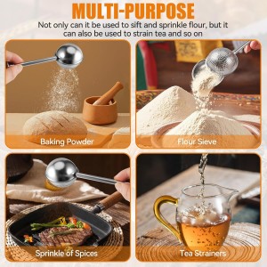 Flour Duster for Baking, 1 PCS Flour Sifter for Baking Powdered Sugar Shaker Duster, 304 Stainless Steel Dusting Wand Sprinkler and Tools，Spices and Tea Strainers (1)
