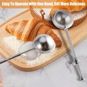 Flour Duster for Baking, 1 PCS Flour Sifter for Baking Powdered Sugar Shaker Duster, 304 Stainless Steel Dusting Wand Sprinkler and Tools，Spices and Tea Strainers (1)