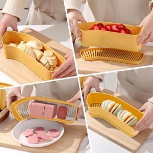 Fruit Slicer Banana Cutter, Strawberry Slicer, Cucumber, Speed for Egg Hot Dog Grape, Strawberry Cutter kitchen gadget(Yellow)