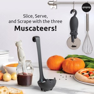 OTOTO Muscateers Bundle of Mary Cat, Katie, Kitty - Jar Scraper Spatula, Soup Ladle, Pizza Cutter - Cute Kitchen Accessories, Spooky Gothic Cat Gifts for Women, Kitchen Gifts, Halloween Gifts