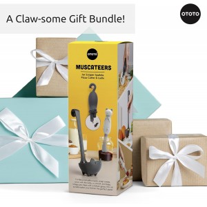 OTOTO Muscateers Bundle of Mary Cat, Katie, Kitty - Jar Scraper Spatula, Soup Ladle, Pizza Cutter - Cute Kitchen Accessories, Spooky Gothic Cat Gifts for Women, Kitchen Gifts, Halloween Gifts