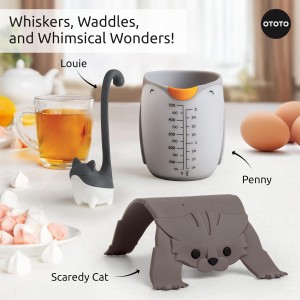 OTOTO Muscateers Bundle of Mary Cat, Katie, Kitty - Jar Scraper Spatula, Soup Ladle, Pizza Cutter - Cute Kitchen Accessories, Spooky Gothic Cat Gifts for Women, Kitchen Gifts, Halloween Gifts