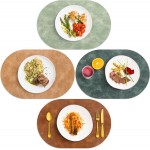 ADRIMER Placemats, Heat Resistant Oval Placemats Set of 4 Washable 12 x 17 Inch, Waterproof Table Mats, Wipeable Pu Place Mats for Kitchen, Dining Room, Turmeric Brown+Light Brown+Green+Blue