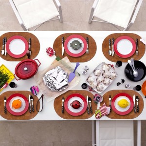 ADRIMER Placemats, Heat Resistant Oval Placemats Set of 8 Washable 12 x 17 Inch, Waterproof Table Mats, Wipeable Pu Place Mats for Kitchen, Dining Room, Turmeric Brown