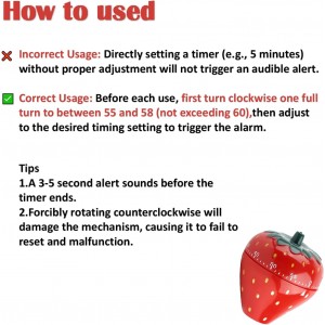 Mechanical Kitchen Timer, Egg Timer Cute, Wind up Timer Manual, Visual Timer, Cooking Timer Trawberry Shaped for Classroom Hard Boiled Eggs