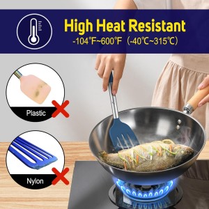 HOTEC Silicone Spatula Set of 2 Heat-Resistant 600°F & BPA-Free Kitchen SaptulaTurner with Stainless Steel Handles, Slotted & Solid Spatulas for Nonstick Cookware, 13.7 Inch, Classic Blue