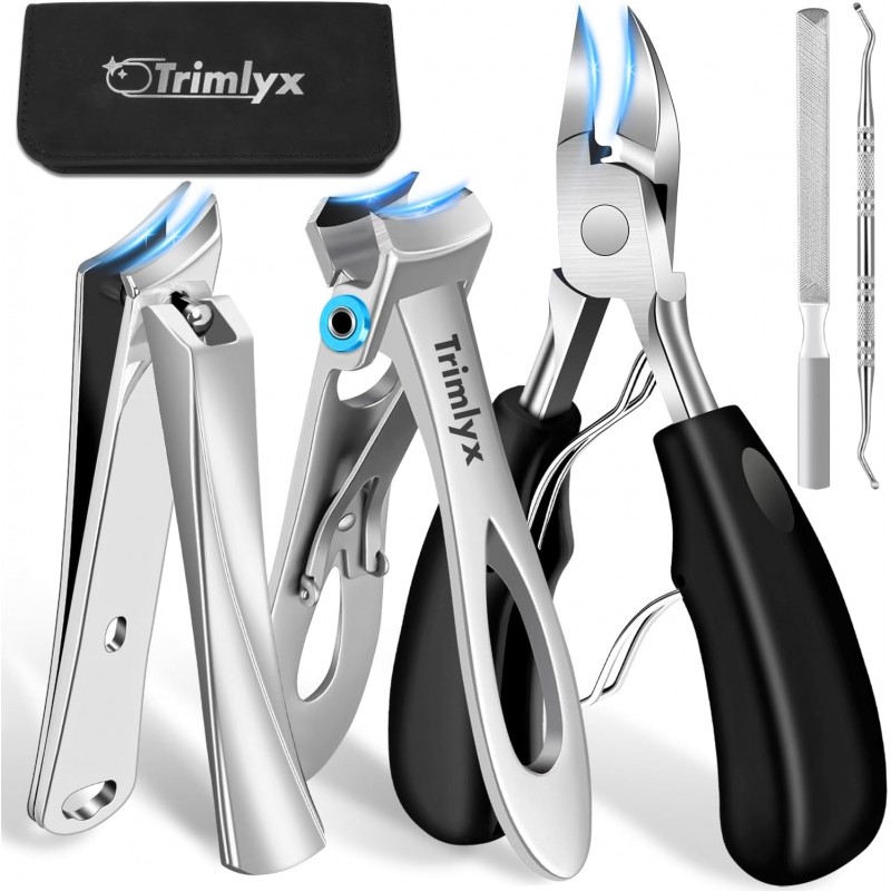 Toenail Clippers for Thick Toenails, Trimlyx Heavy Duty Toe Nail Clippers for Thick Nails for Seniors, Ingrown Nail Clippers for Men, Large Slanted Nail Clippers for Seniors Thick Nails 5Pcs
