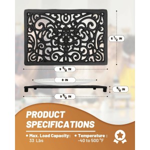 Black Rectangle Cast Iron Trivet 2-Pack for Kitchen & Dining - Heavy-Duty Hot Dish Pads, Decorative Heat Resistant Pot Holders with Raised Feet