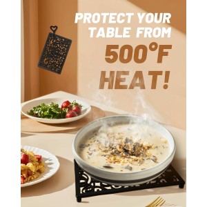 Black Rectangle Cast Iron Trivet 2-Pack for Kitchen & Dining - Heavy-Duty Hot Dish Pads, Decorative Heat Resistant Pot Holders with Raised Feet