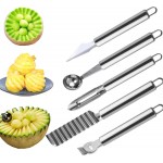 5 Pcs Stainless Steel Fruit Carving Knife Set, Kitchen Fruit Carving Knife, Watermelon and Ice Cream Scoop, 2-in-1 Dig Pulp Separator Fruit Peeling Tool, Crinkle Knife and Lemon Zester Grater