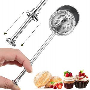 Powdered Sugar Shaker Duster Flour Sifter, Stainless Steel Fine Mesh Sifter and Operated Handle Flour Duster for Baking Sugar Tea Spices Strainers