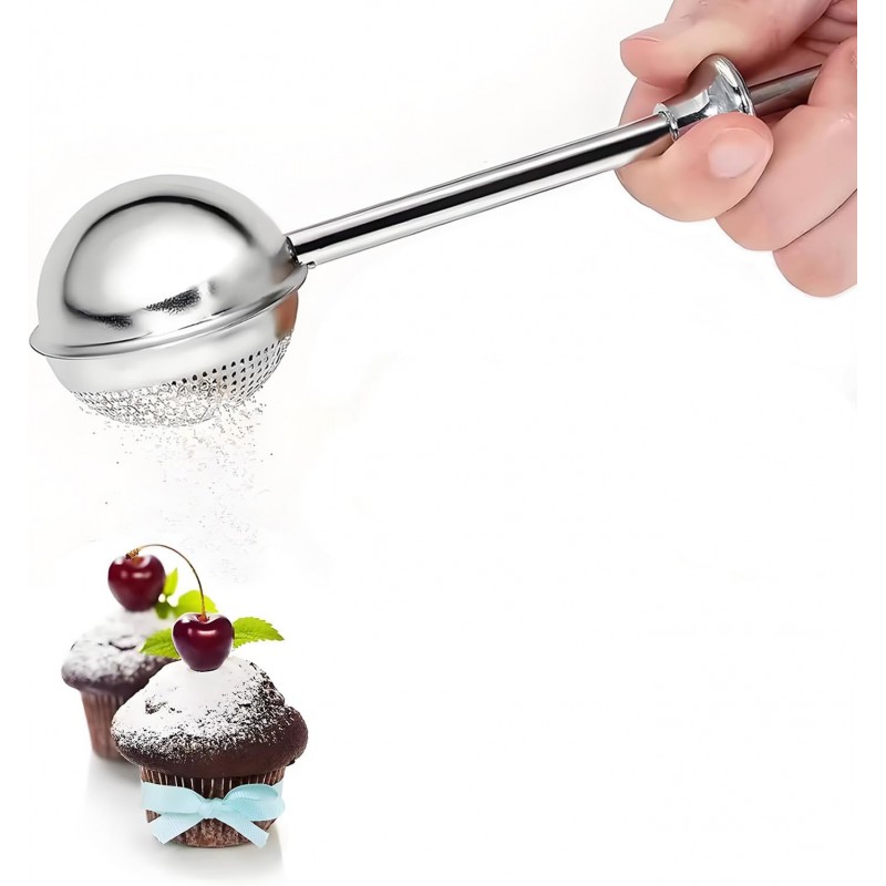 Powdered Sugar Shaker Duster Flour Sifter, Stainless Steel Fine Mesh Sifter and Operated Handle Flour Duster for Baking Sugar Tea Spices Strainers