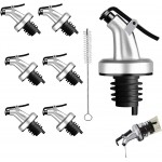 7-Pack Professional Oil Pour Spouts - Extra Wide Mouth for Syrup & Soy Sauce Bottles + Standard Wine Stoppers (Silver)
