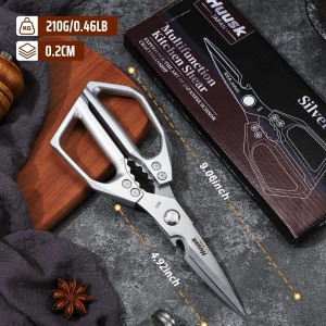 HUUSK Kitchen Scissors All Purpose - Stainless Steel Kitchen Shear, Sharp Silver Meat Scissors Dishwasher Safe, Heavy Duty Poultry Shears, Japanese Cooking Scissor for Food, Christmas Gifts for Women