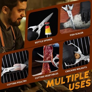 HUUSK Kitchen Scissors Set Silver - Stainless Steel Kitchen Shear, Sharp Meat Scissors Dishwasher Safe, Heavy Duty Poultry Shears, Japanese Cooking Scissor for Food, Christmas Gifts for Men Women