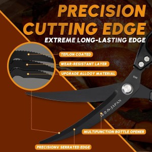 HUUSK Kitchen Scissors Set Black - Stainless Steel Kitchen Shears, Sharp Meat Scissors Dishwasher Safe, Heavy Duty Poultry Shears All Purpose, Japanese Cooking Scissor for Food,Christmas Gifts for Men