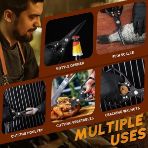 HUUSK Kitchen Scissors Set Black - Stainless Steel Kitchen Shears, Sharp Meat Scissors Dishwasher Safe, Heavy Duty Poultry Shears All Purpose, Japanese Cooking Scissor for Food,Christmas Gifts for Men