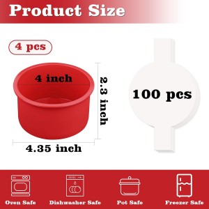 HUAKENER 4 Inch Cake Pan, 4 Pack Silicone Cake Molds with 100 Pieces Parchment Paper, Nonstick Round Cake Pan for Smash Cakes, Layer Cakes, Cheese Caks, Chocolate Cakes