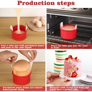 HUAKENER 4 Inch Cake Pan, 4 Pack Silicone Cake Molds with 100 Pieces Parchment Paper, Nonstick Round Cake Pan for Smash Cakes, Layer Cakes, Cheese Caks, Chocolate Cakes