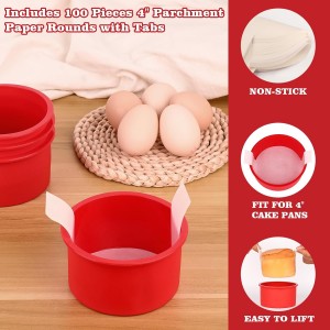 HUAKENER 4 Inch Cake Pan, 4 Pack Silicone Cake Molds with 100 Pieces Parchment Paper, Nonstick Round Cake Pan for Smash Cakes, Layer Cakes, Cheese Caks, Chocolate Cakes