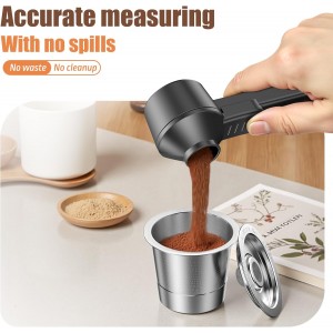 CAPMESSO Coffee Scoop & Funnel for Reusable K Cup Refillable Coffee Pods: 2 Tablespoon Coffee Measuring Scoop - Easy Slide Scoop for Ground Coffee, Protein Powder, Tea without Spilling (1 Pack)