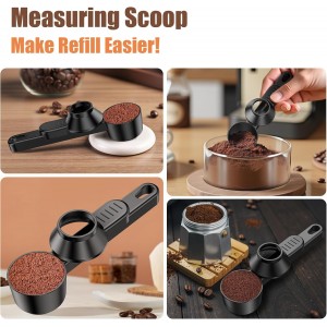 CAPMESSO Coffee Scoop & Funnel for Reusable K Cup Refillable Coffee Pods: 2 Tablespoon Coffee Measuring Scoop - Easy Slide Scoop for Ground Coffee, Protein Powder, Tea without Spilling (1 Pack)