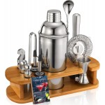 Cocktail Shaker Set Bartender Kit: 13-Pcs Bar Tools Set with Bamboo Stand, Essential Bar Accessories for Home: 25oz Martini Shaker, Jigger, Bar Spoon, Professional Cocktails Kit for Drink Mixing |Gift