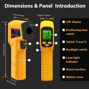 FKM Infrared Thermometer Gun Non-Contact Laser Temperature Gun,-58°F~986°F(-50°C~530°C) AdjustableEmissivity,Digital Thermometer Gun for Industrial,Kitchen Cooking,Oven,Automotive,HVAC,Not for Human