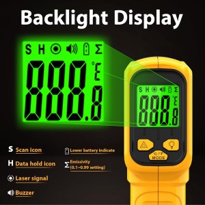 FKM Infrared Thermometer Gun Non-Contact Laser Temperature Gun,-58°F~986°F(-50°C~530°C) AdjustableEmissivity,Digital Thermometer Gun for Industrial,Kitchen Cooking,Oven,Automotive,HVAC,Not for Human
