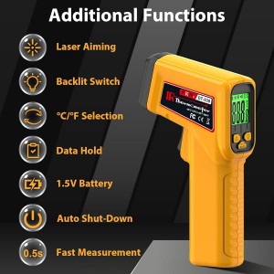 FKM Infrared Thermometer Gun Non-Contact Laser Temperature Gun,-58°F~986°F(-50°C~530°C) AdjustableEmissivity,Digital Thermometer Gun for Industrial,Kitchen Cooking,Oven,Automotive,HVAC,Not for Human