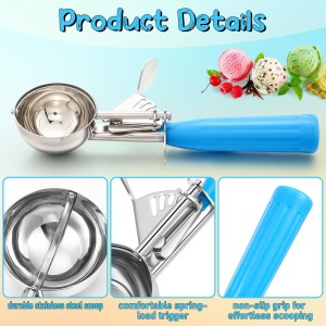 2 Pcs Release Cookie Scoops Ice Cream Scooper with Trigger Release Portion Scoop Stainless Steel for Portion Control, Baking Food, Cookie Dough, Cupcake Batter (2 oz,Blue)