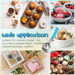 2 Pcs Release Cookie Scoops Ice Cream Scooper with Trigger Release Portion Scoop Stainless Steel for Portion Control, Baking Food, Cookie Dough, Cupcake Batter (2 oz,Blue)