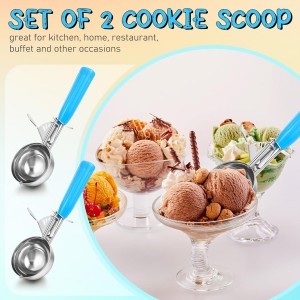 2 Pcs Release Cookie Scoops Ice Cream Scooper with Trigger Release Portion Scoop Stainless Steel for Portion Control, Baking Food, Cookie Dough, Cupcake Batter (2 oz,Blue)