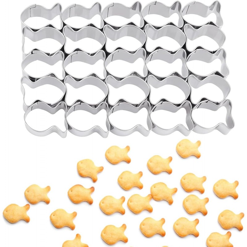 Cracker Cutter for Gold Fish,Stainless Steels Small Cookie Cutters,25 Cavity Fish Cookie Cutter,Mini Gold Molds for Crackers,Non-stick Dough
